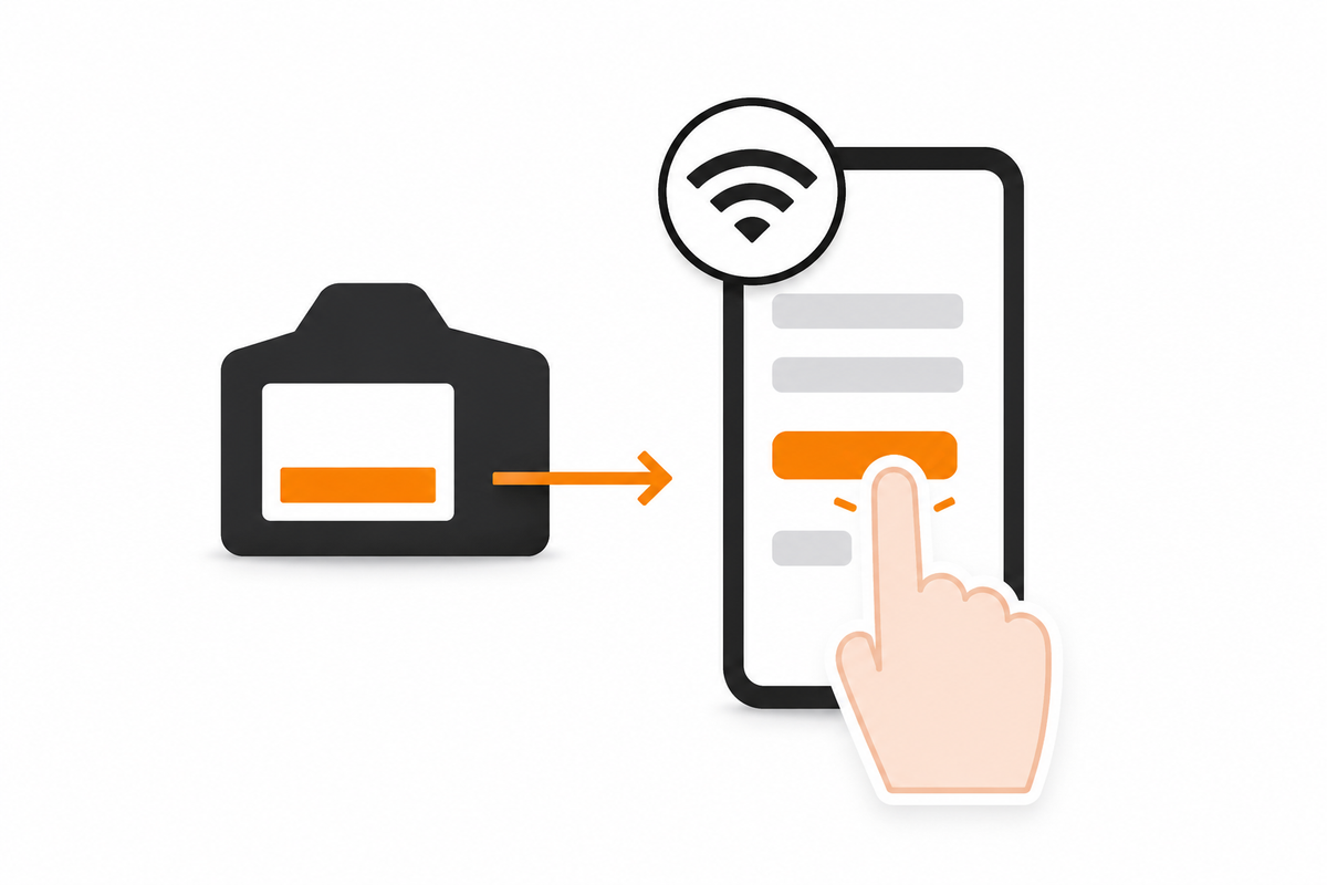 Illustration of a camera connecting to WiFi through the app