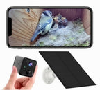 PeekWild Solar WiFi Birdhouse Camera with solar panel and phone showing live nest view