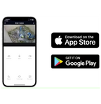PeekWild app live view on a phone, available on the App Store and Google Play