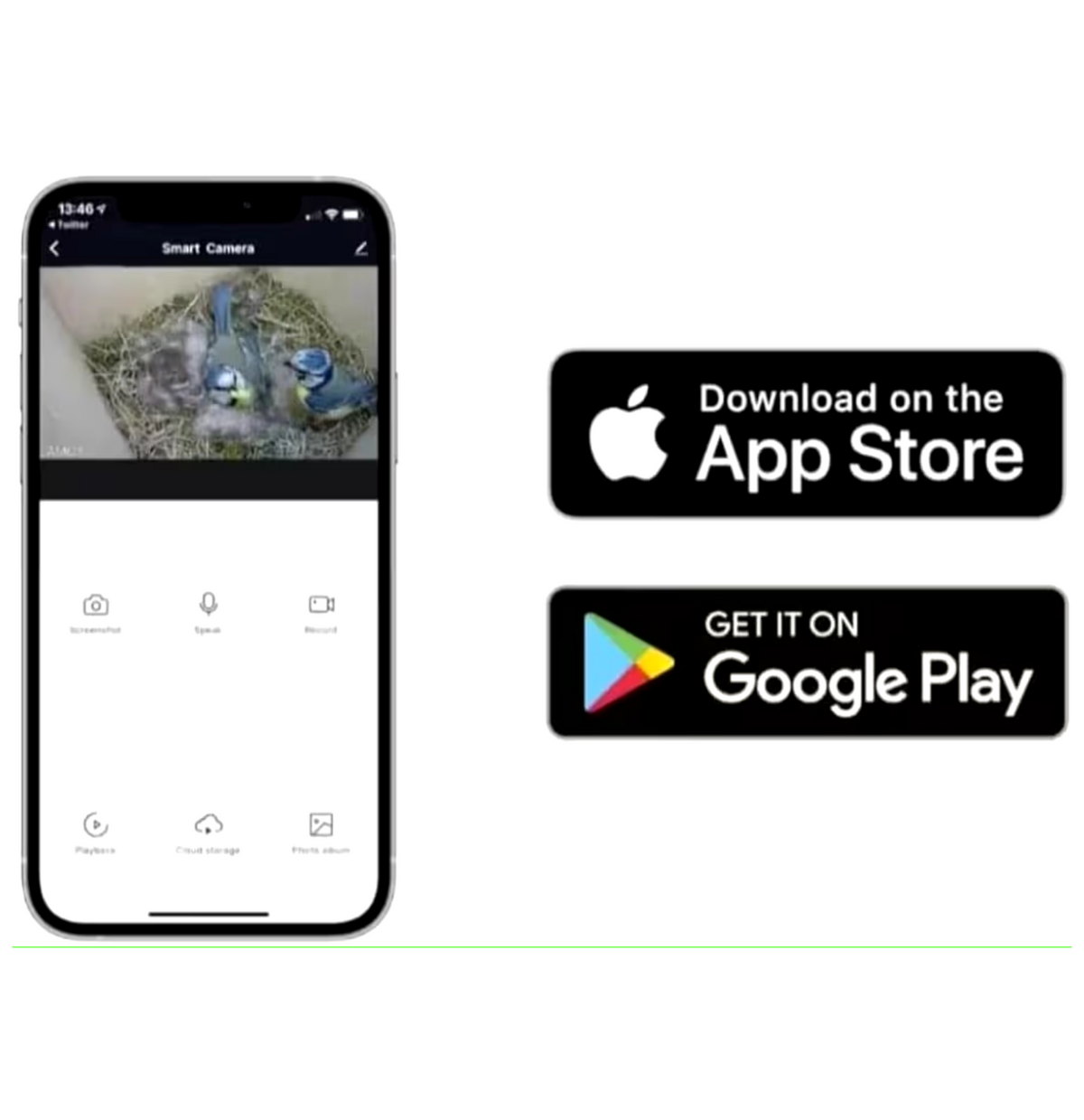 PeekWild app live view on a phone, available on the App Store and Google Play